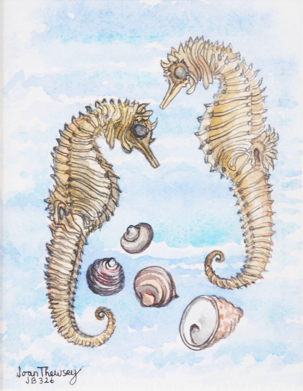 两个海马，炮弹，2000，（铅笔和水彩） 作者 琼·瑟西