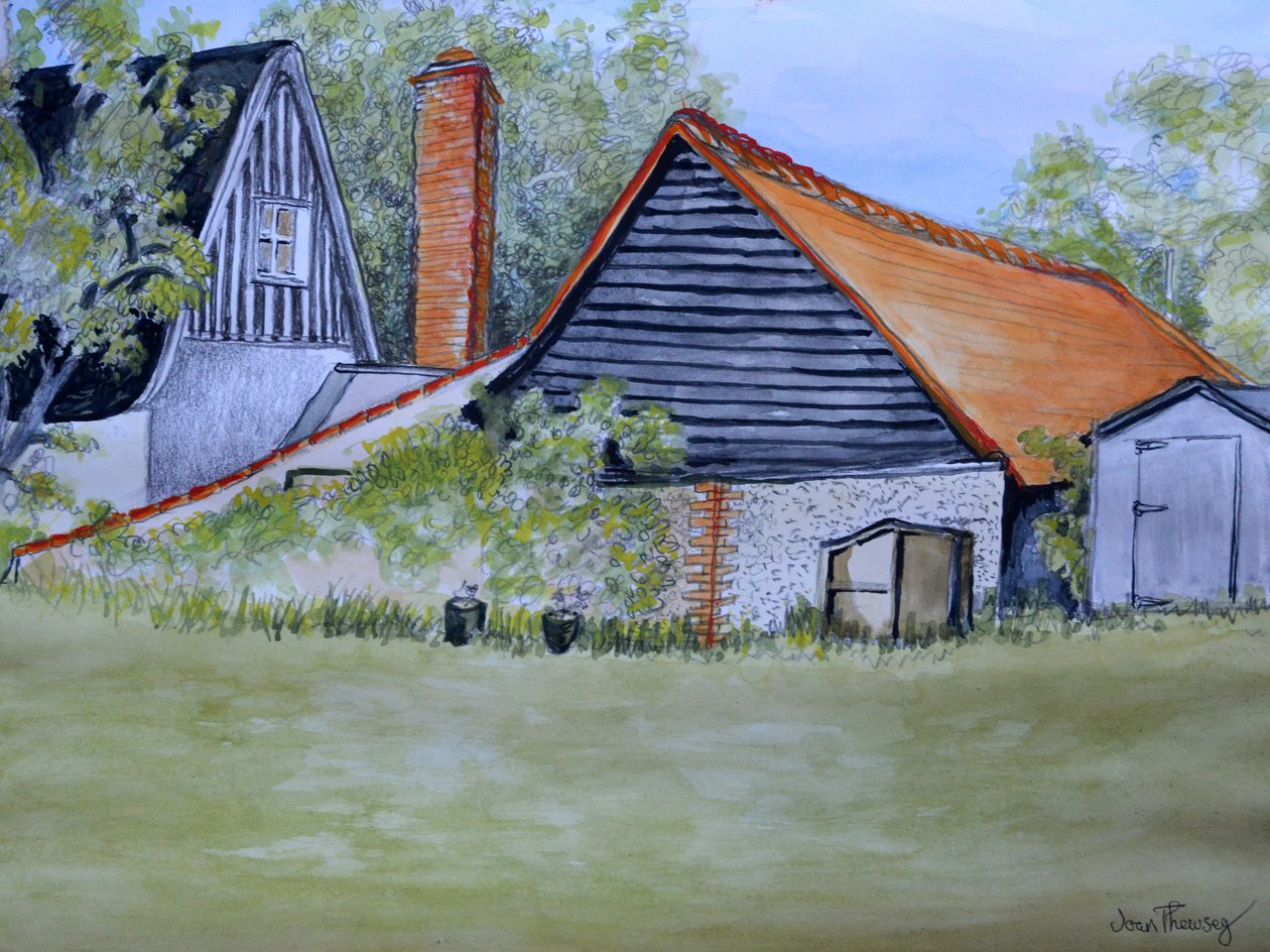查看邻居花园，2016，（铅笔和水彩） 作者 琼·瑟西