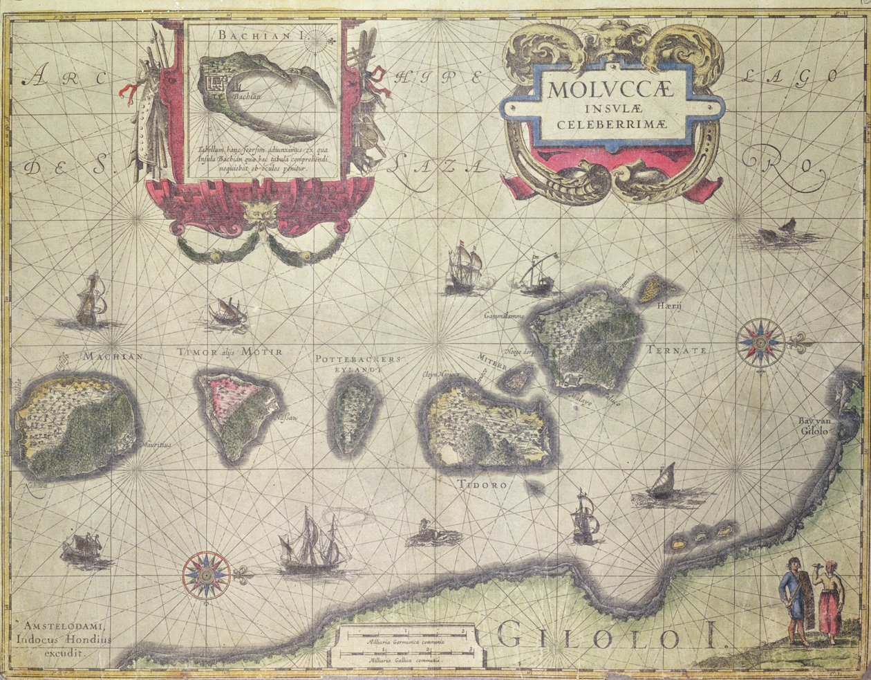 地图显示1640年Halmahera附近的摩鹿加群岛 作者 乔安妮·詹森（Joannes Jansson）