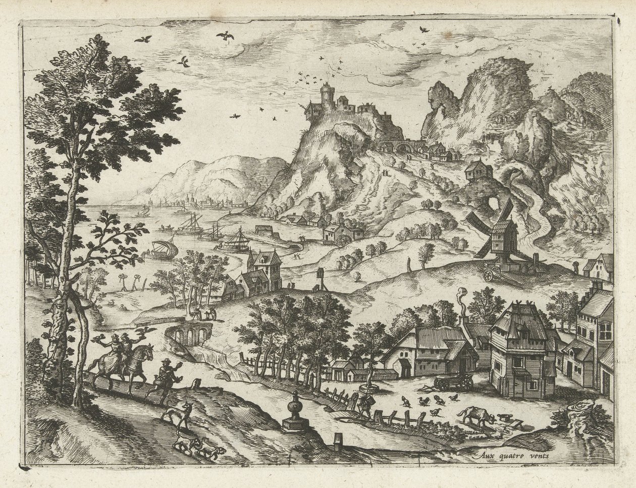 风景与猎鹰 风景、海景和富有想象力的城市景观（系列标题） 作者 Joannes van Doetechum (I) (归属于)