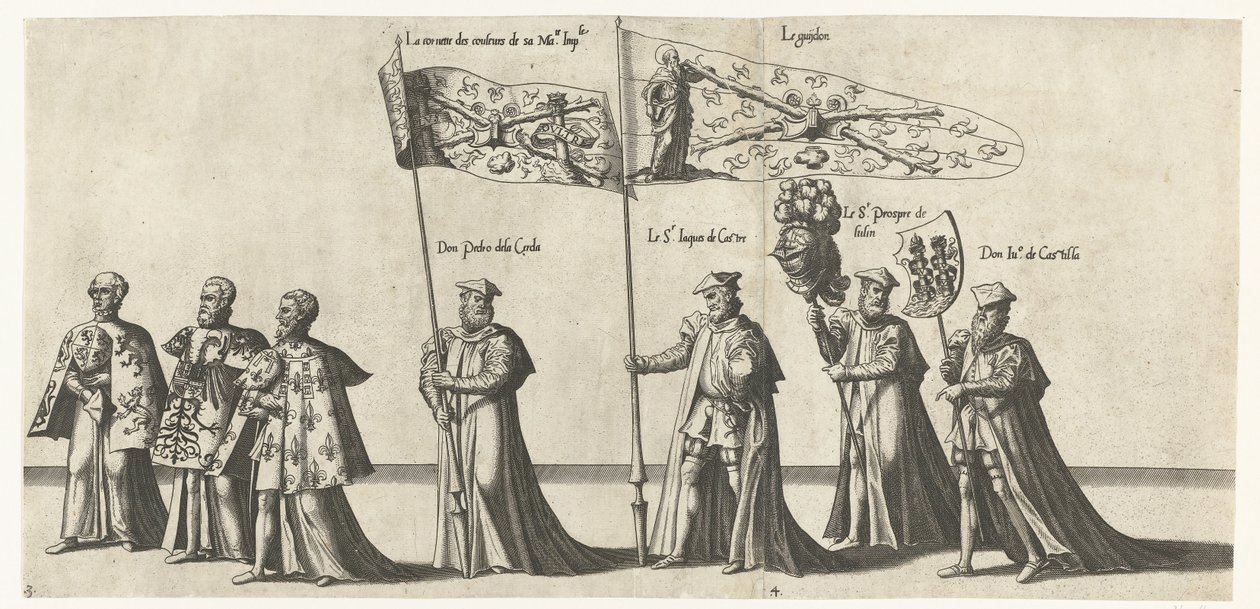 Deel van de optocht, nr.
凯泽尔-卡雷尔五世的墓志铭，1558 年（系列标题）
La magnifique, et sumptueuse Pompe Funebre, faite aus Obseques  Funerailles du tres-grand  tres-victorieus Empereur Charles Cinquième, Celebrées en la Vile de Bru 作者 乔安妮斯·范·杜特库姆 (I)
