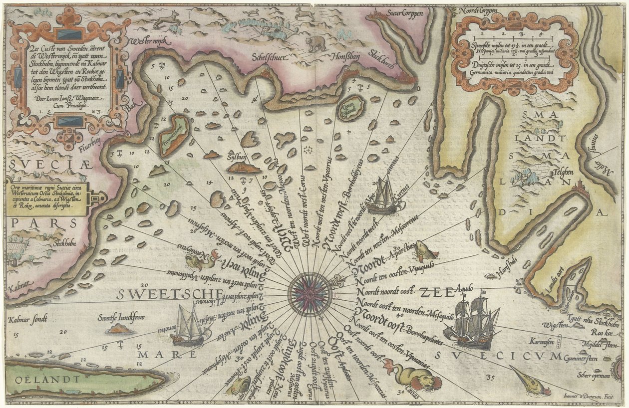 卡尔马和斯德哥尔摩之间的瑞典海岸地图
Sea Custe of Sweeden, omtrent de Westerwijck ende tgatt vann Stockholm（......）（标题见实物） 作者 乔安妮斯·范·杜特库姆 (I)
