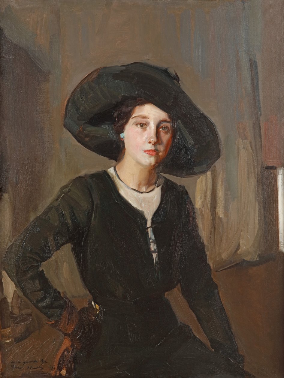 戴黑帽的埃琳娜（Elena），1910年。 作者 华金·索罗拉
