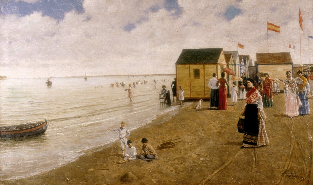 巴拉梅达圣卢卡尔海滩（La playa de Sanlucar de Barrameda） Joaquin TURINA ARENAL（1847-1903 年）的绘画作品，私人收藏。 作者 华金·图里纳·阿雷纳尔