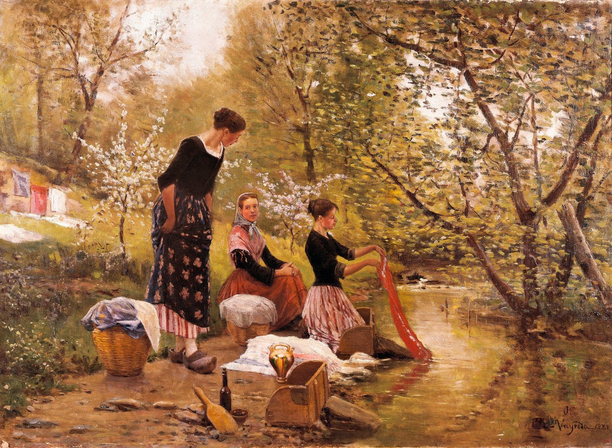 "The Washerwomen" Painting by Joaquim Vayreda i Vila (1843-1894). 1883 作者 华金·韦雷达（Joaquin Vayreda）