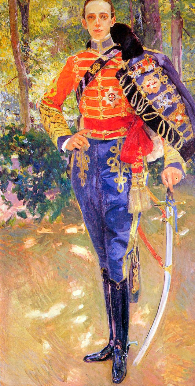 1907年，Hu骑军制服中的阿方索十三世国王肖像。 作者 华金·索罗拉