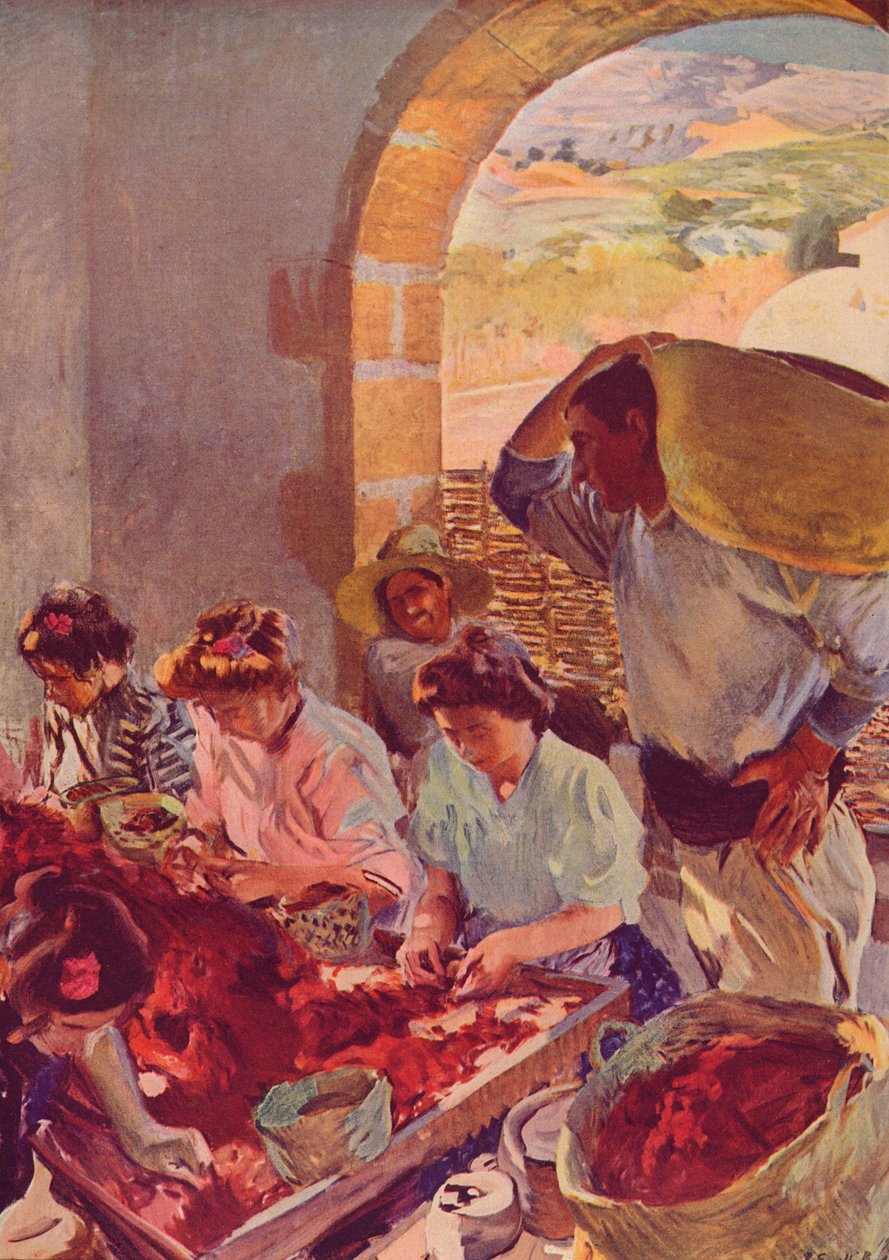 葡萄干的制备，1890年，c1932 作者 华金·索罗拉