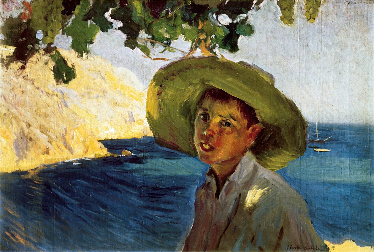 The boy with the sombrero, late 19th - early 20th century (oil on canvas) 作者 华金·索罗拉
