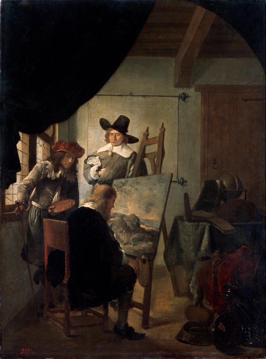 在艺术家工作室的访问》，1659年。   作者 工作 Adriaensz Berckheyde