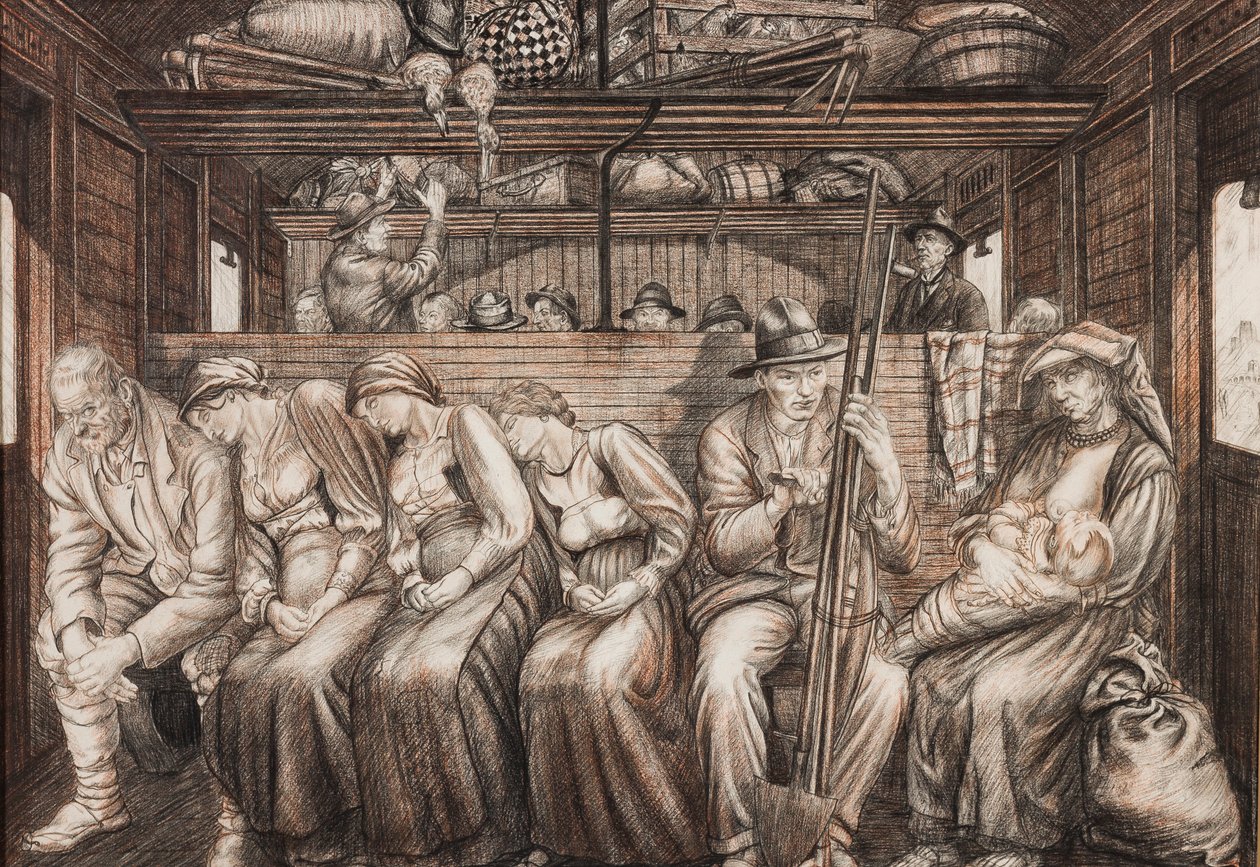 意大利收割机旅行，c.1924（铅笔和粉笔在纸上） 作者 尼克松