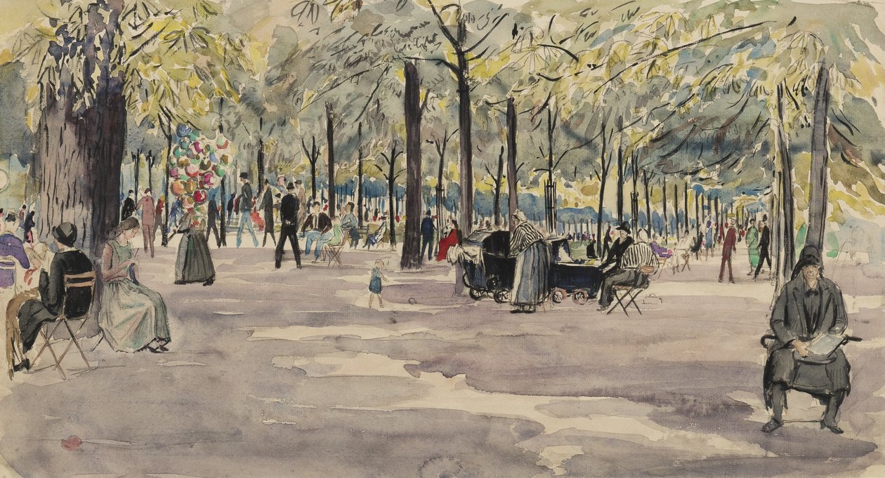 巴黎杜乐丽花园，1925年（墨水和纸张） 作者 尼克松