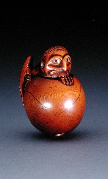 Netsuke描绘tengu no tamago，c.1770-90（木头）（另见210189） 作者 un文