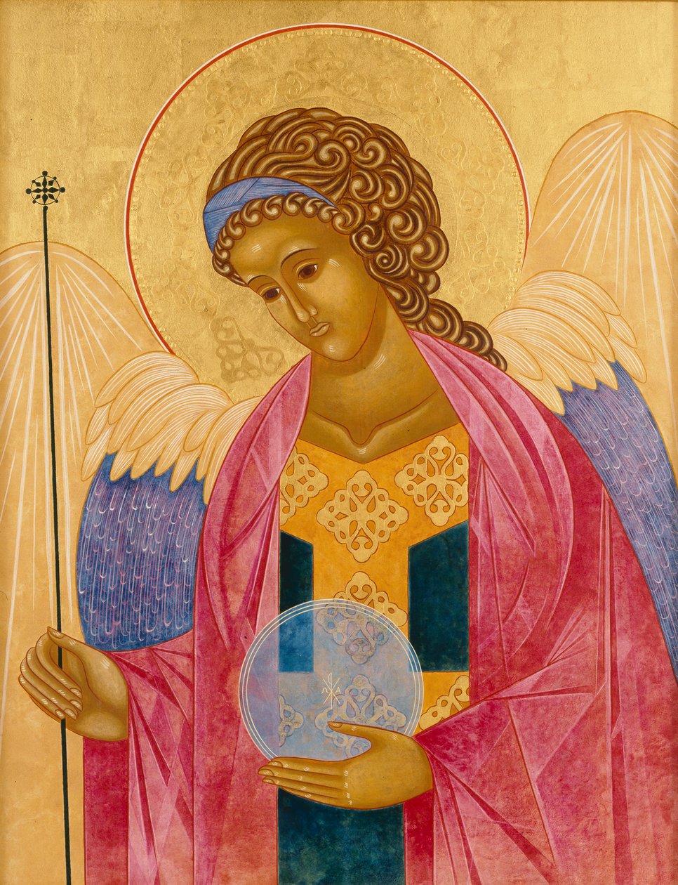 大天使米迦勒》，2003 年（木板上的蛋彩画和 24K 金）。 作者 乔迪·西蒙斯（Jodi Simmons）