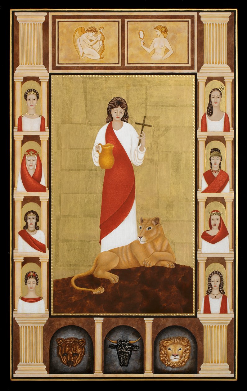 圣-特克拉，2014 年（木板上的蛋彩画和 24K 金） 作者 乔迪·西蒙斯（Jodi Simmons）