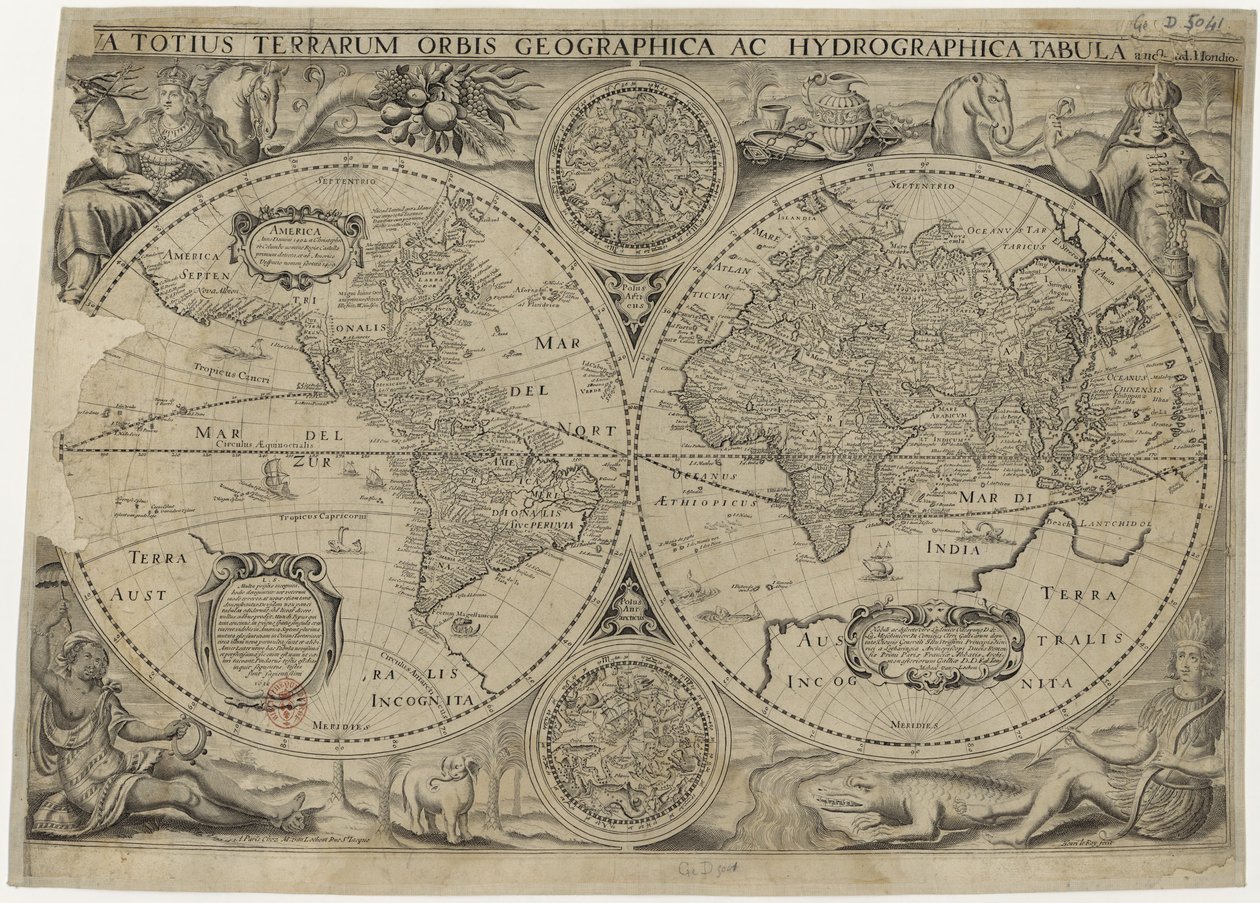 整个世界的新地图加利恩世界地图，1631 作者 乔多克·洪迪斯（Jodocus Hondius）