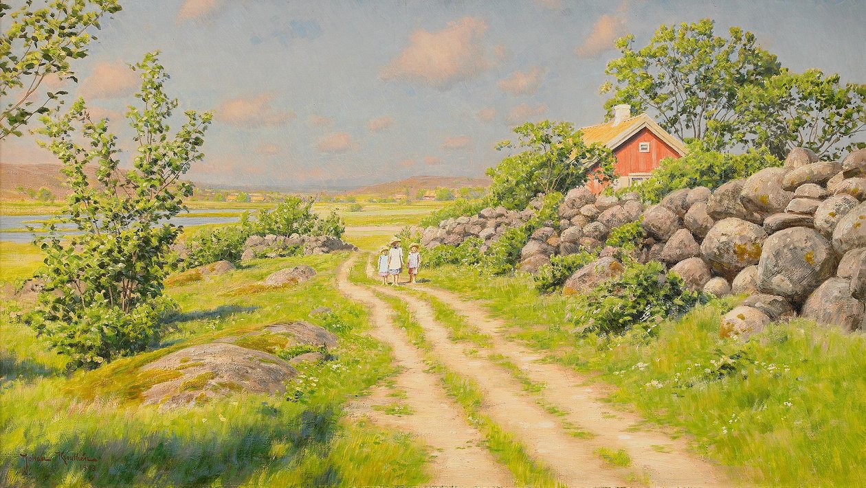 与走的孩子的夏天风景 作者 约翰·弗雷德里克·克鲁腾（Johan Fredrik Krouthen）