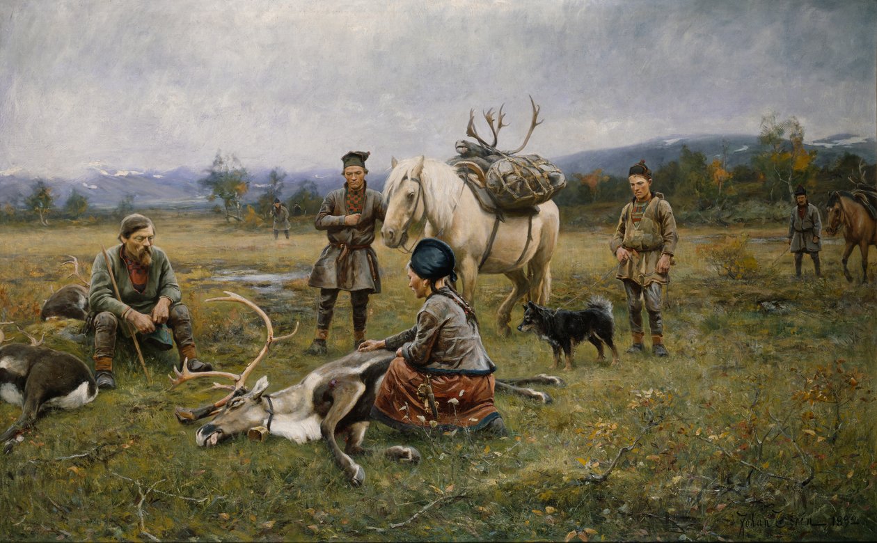 Lapps收集射击驯鹿，1892年 作者 约翰·提恩（Johan Tiren）