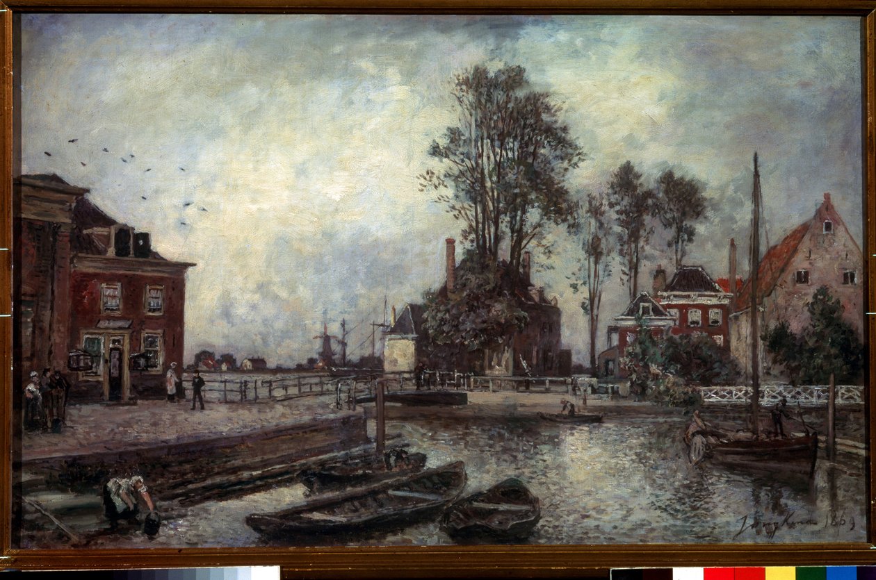 Quai du canal（运河堤坝）。约翰-巴托尔德-容金德（1819-1891 年）的画作 作者 约翰·巴索德·琼金德（Johan Barthold Jongkind）