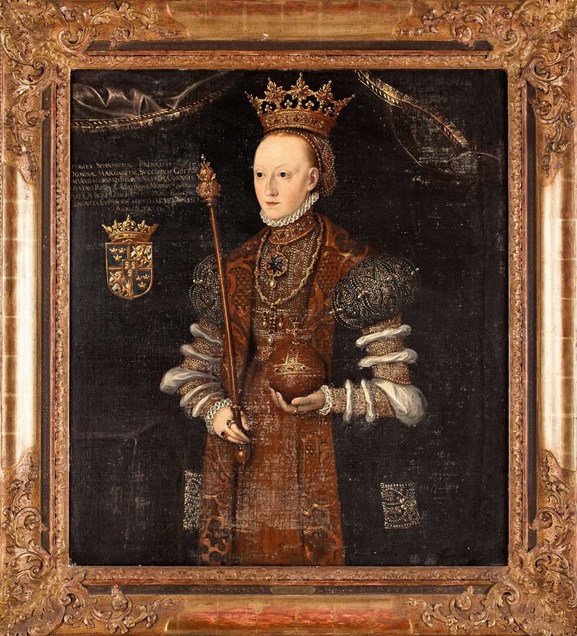 玛格丽特·莱容胡夫武德 (Marguerite Lejonhufvud) 肖像（原姓玛格丽塔·埃里克斯多特 (Margareta Eriksdotter)，1516-1551 年），reine de Suede - Peinture de Johan Baptista van Uther（1562-1597 年），huile sur toile (102x90 厘米) 作者 约翰·巴普蒂斯塔·范（活跃于 1562 1597）乌瑟尔