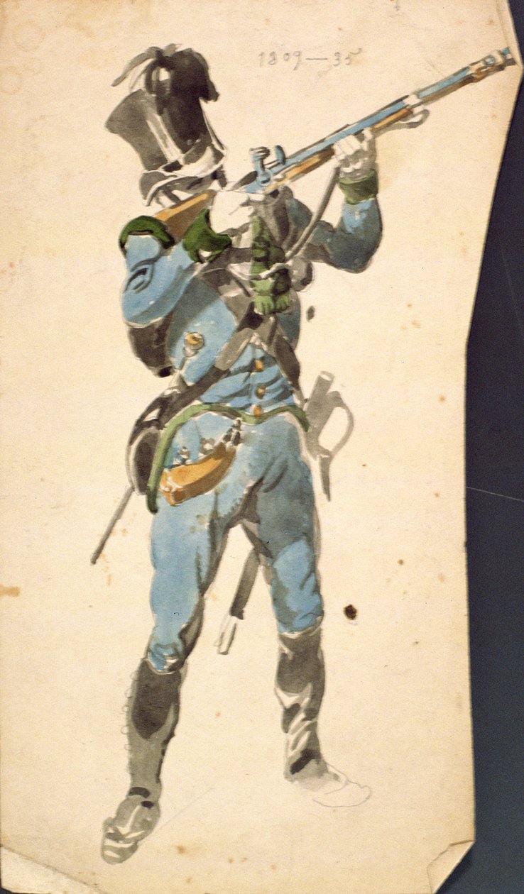 奥地利耶格斯的一名步枪兵，1835年国家精英威望公司（水彩画） 作者 约翰·巴蒂斯特·海涅菲特
