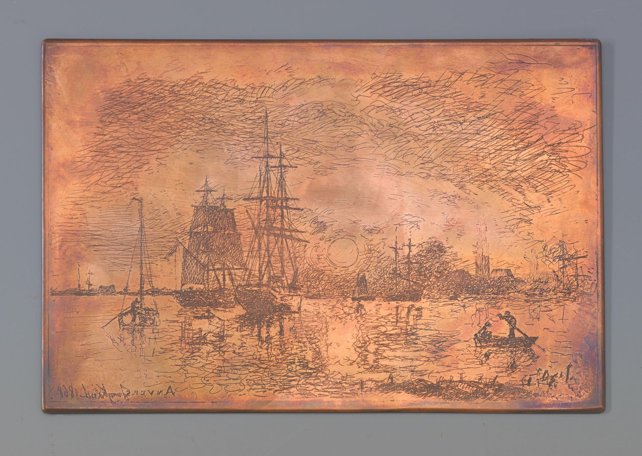 安特卫普港 作者 Johan Barthold Jongkind（艺术家签名）