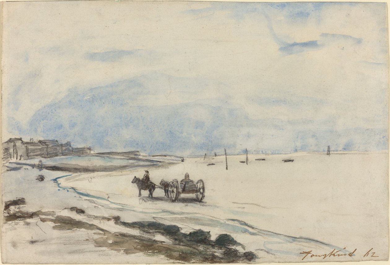 埃特雷塔海滩上的推车，1862年。 作者 约翰·巴索德·琼金德（Johan Barthold Jongkind）