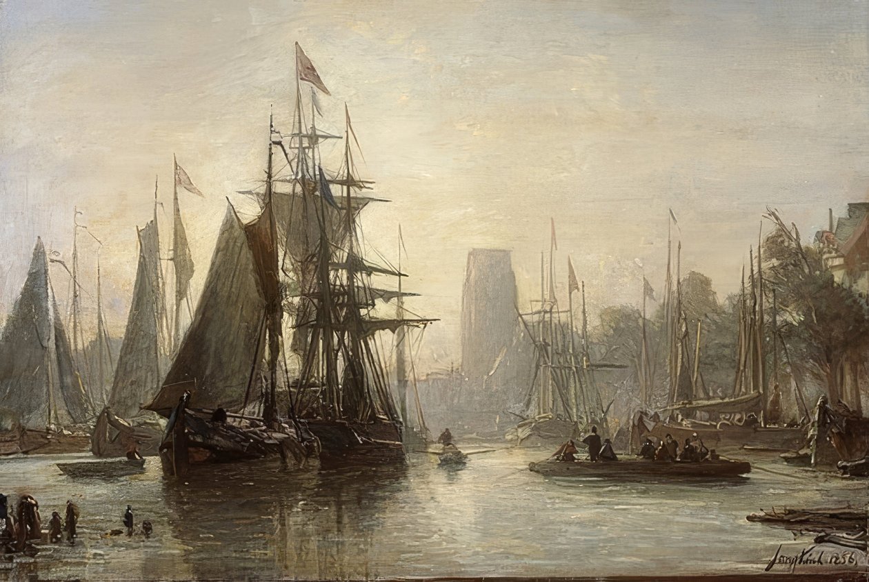鹿特丹港。 1856年 作者 约翰·巴索德·琼金德（Johan Barthold Jongkind）