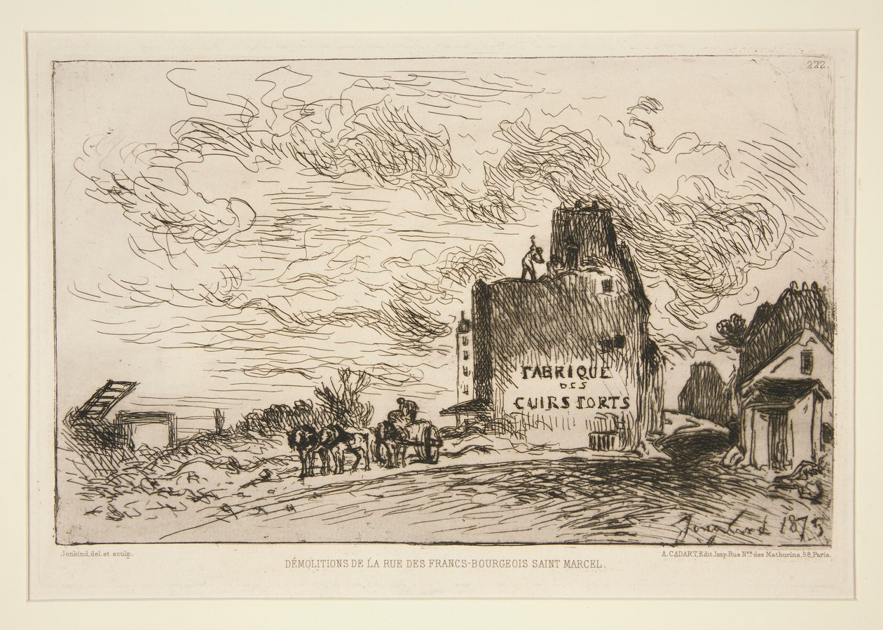 法兰西-布尔乔亚-圣马赛尔街的拆迁 (Demolition at Rue des Francs-Bourgeois Saint-Marcel) 作者 约翰·巴索德·琼金德（Johan Barthold Jongkind）