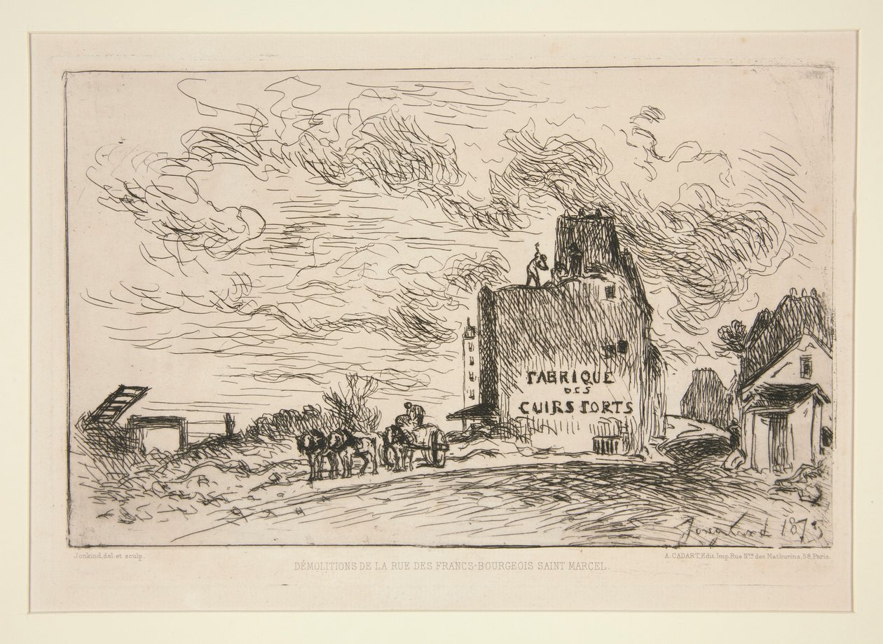 法兰西-布尔乔亚-圣马赛尔街的拆迁 (Demolition at Rue des Francs-Bourgeois Saint-Marcel) 作者 约翰·巴索德·琼金德（Johan Barthold Jongkind）