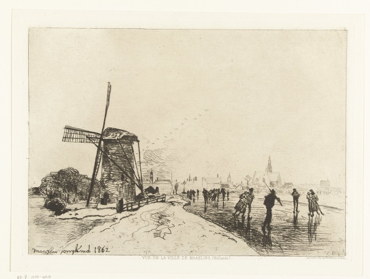 马斯路易斯景观 Vue de la ville de Maaslins（奥朗德）（系列标题） 作者 约翰·巴索德·琼金德（Johan Barthold Jongkind）