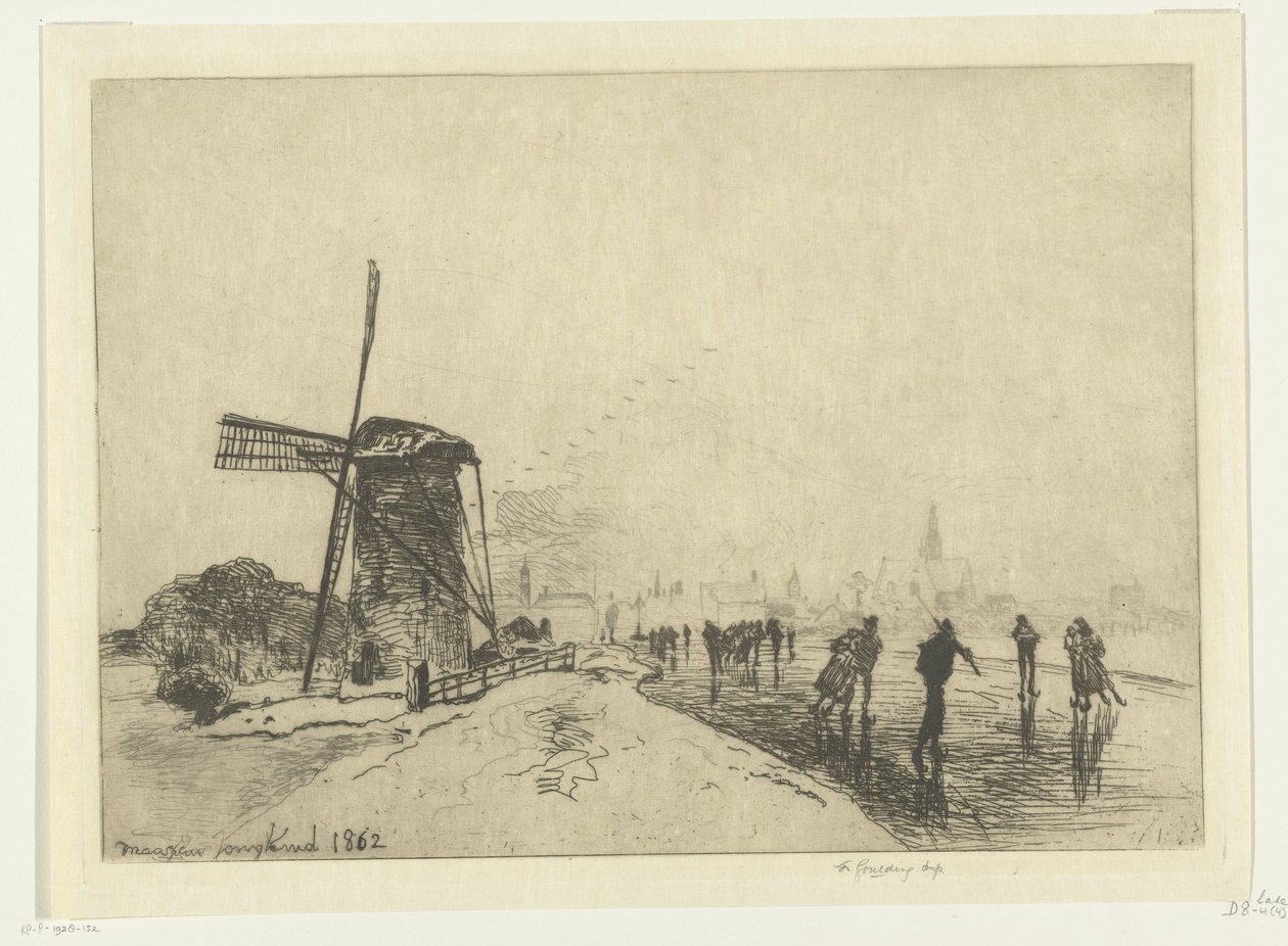 马斯路易斯景观 Vue de la ville de Maaslins（奥朗德）（物体上的标题） 作者 约翰·巴索德·琼金德（Johan Barthold Jongkind）