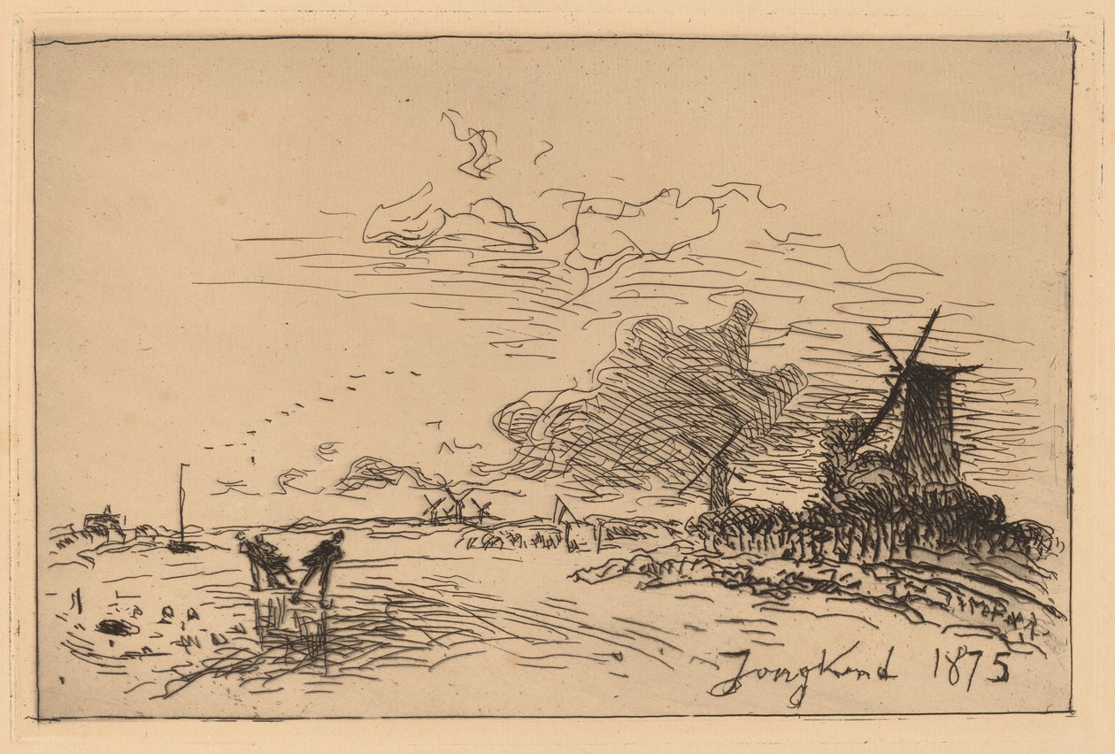 荷兰运河，靠近鹿特丹（Canal de Hollande, pres de Rotterdam (Hiver)）。 作者 约翰·巴索德·琼金德（Johan Barthold Jongkind）