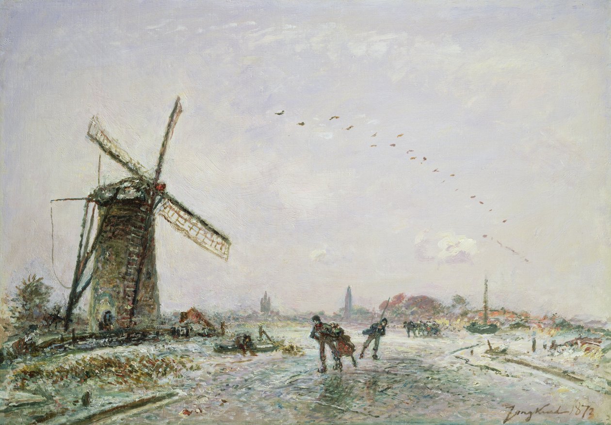 荷兰的滑冰运动员，1872年 作者 约翰·巴索德·琼金德（Johan Barthold Jongkind）