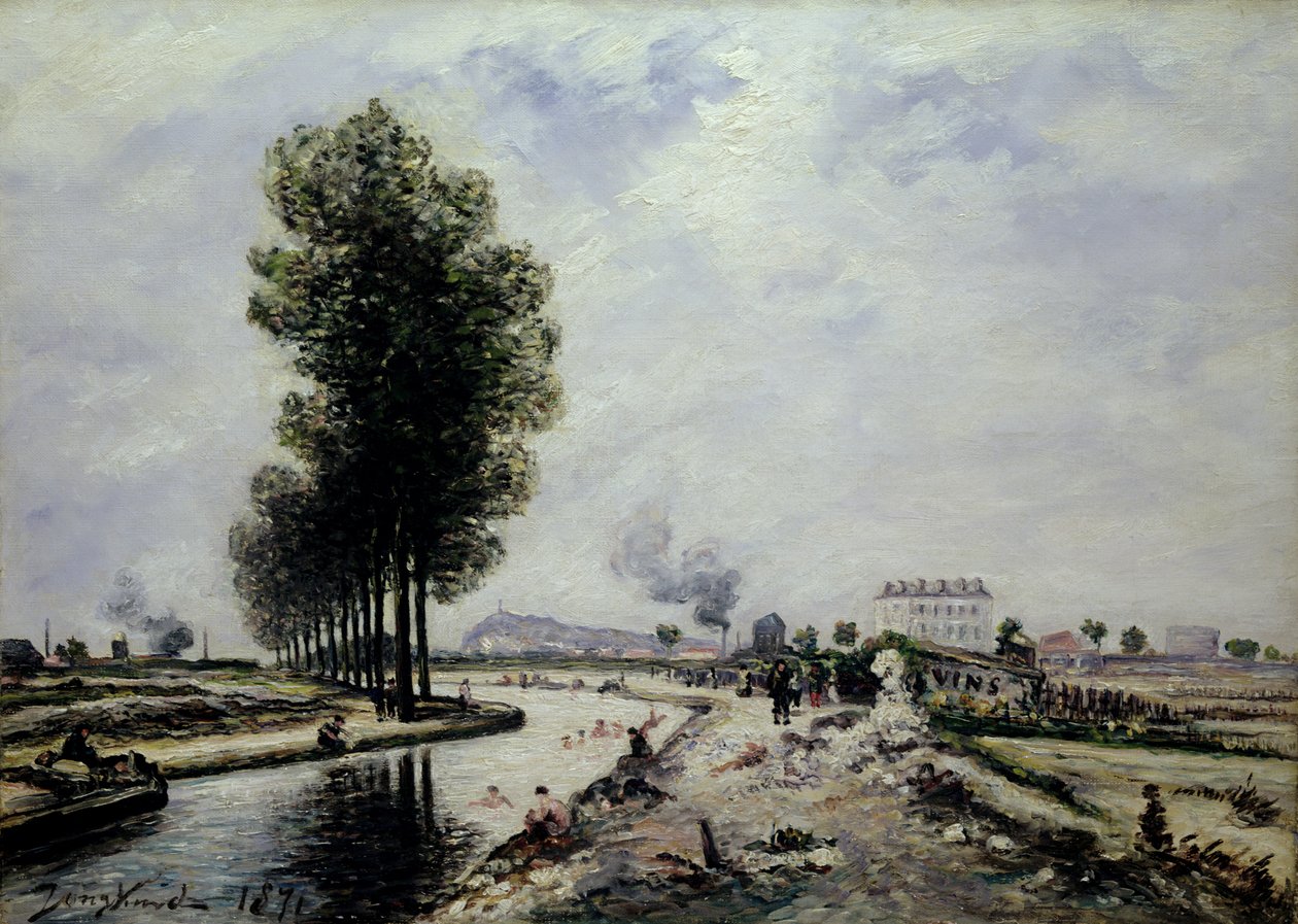 1871年在庞坦附近的Canal de l&39;Ourcq 作者 约翰·巴索德·琼金德（Johan Barthold Jongkind）