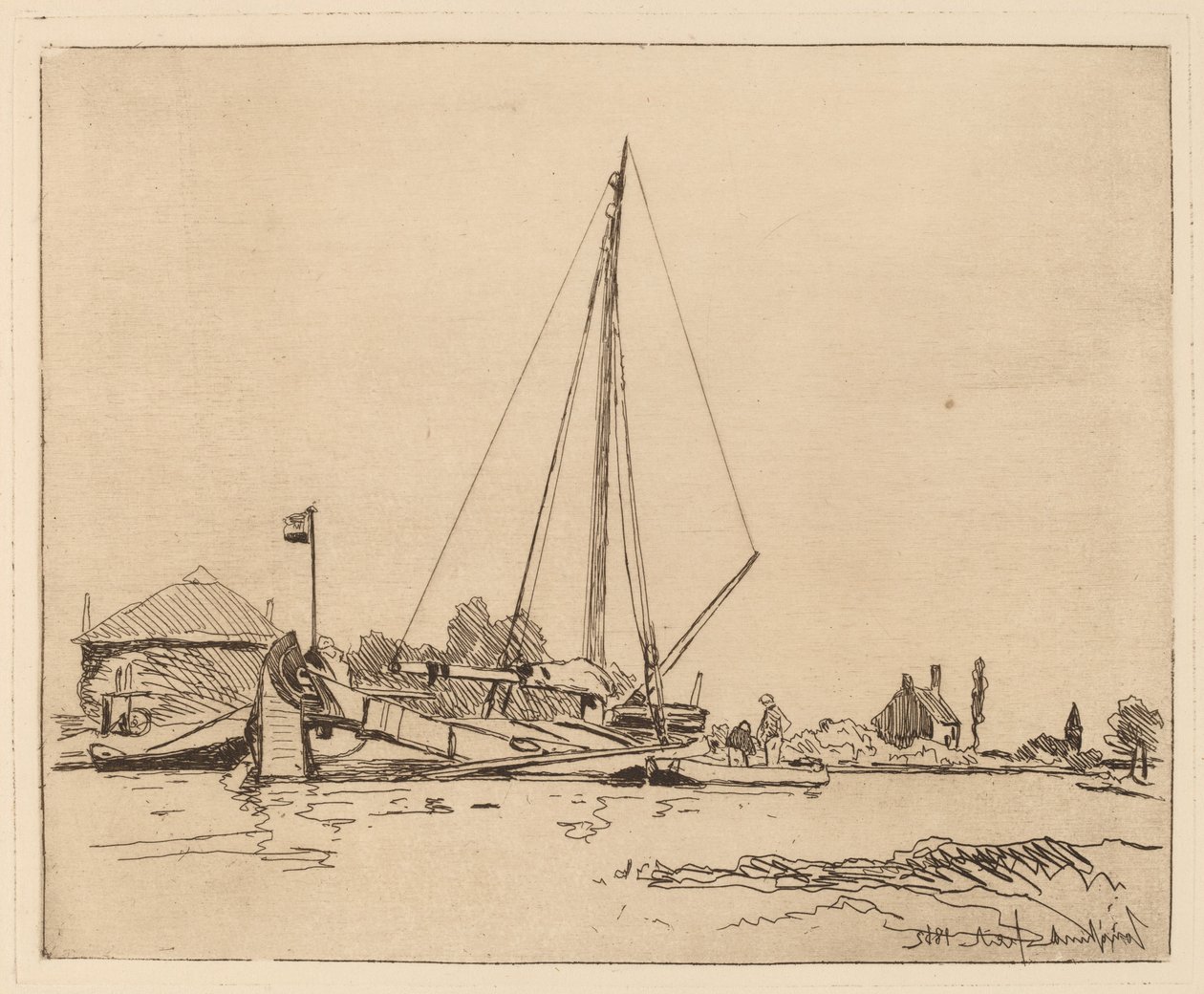 停泊的船(La Barque amarree) 作者 约翰·巴索德·琼金德（Johan Barthold Jongkind）