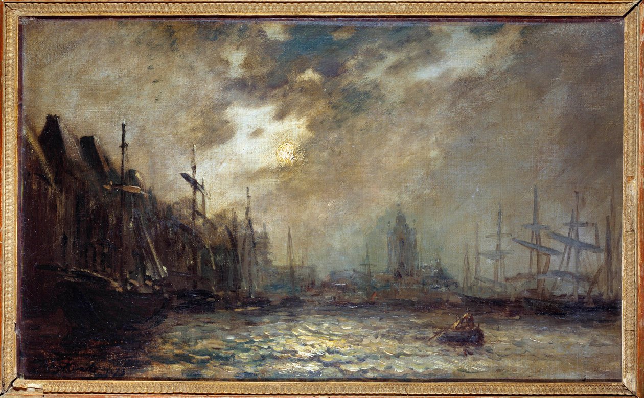 让·巴托德·琼金德（Jean Barthold Jongkind，1819-1891 年）1873 年夏尔维尔，兰波博物馆的鹿特丹港绘画 作者 约翰·巴索德·琼金德（Johan Barthold Jongkind）