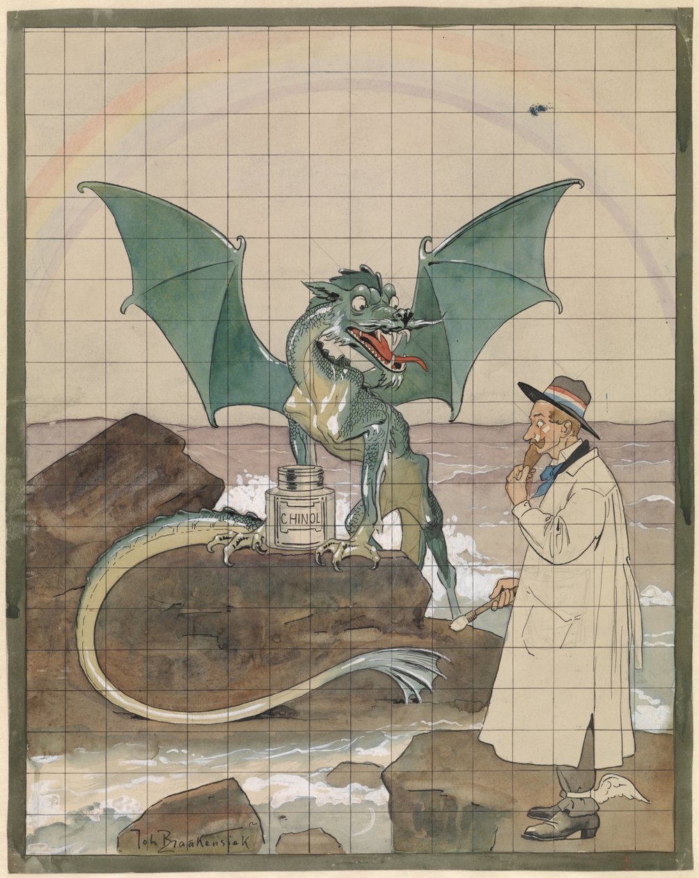 艺术家与龙在琼浆玉液旁合影 作者 约翰·布拉肯西克（Johan Braakensiek）