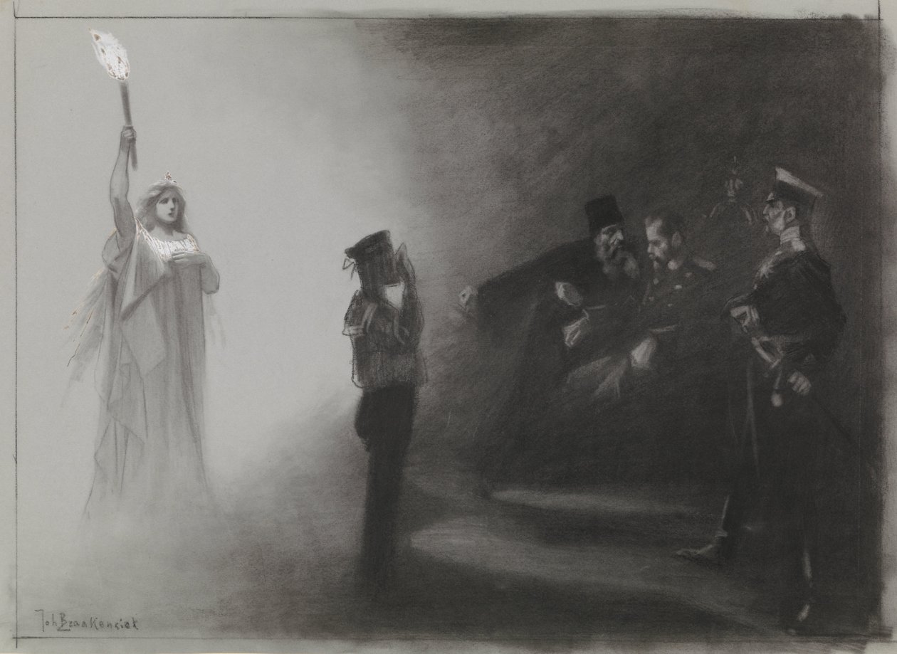 《DeAmsterdammer：俄罗斯在海上的失败》中的插图设计，1905 年 6 月 4 日 作者 约翰·布拉肯西克（Johan Braakensiek）