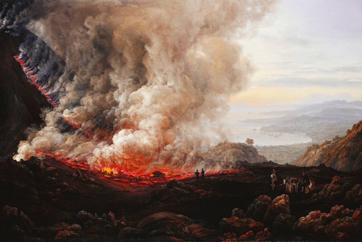 维苏威火山爆发；维苏威火山的爆发，1824年 作者 约翰·克里斯蒂安·达尔