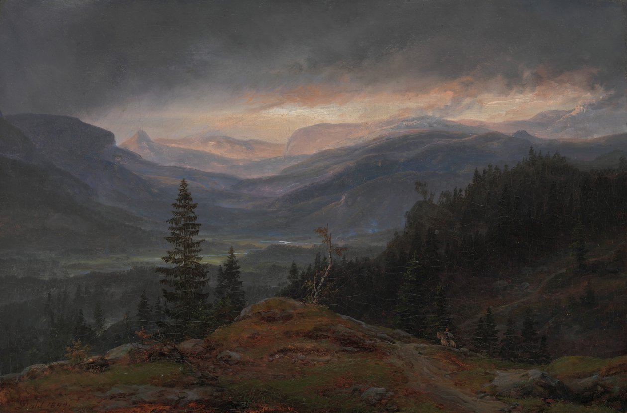 俯瞰哈林达尔（Hallingdal），1844年。 作者 约翰·克里斯蒂安·达尔