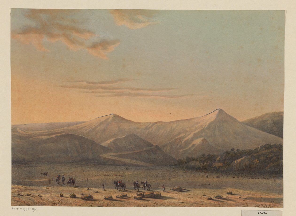 布罗莫火山景观
1856 年喷火的布罗莫火山（Probolingo 住所）（物体上的标题） 作者 约翰·康拉德·格雷夫
