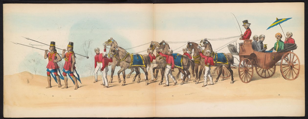 代尔夫特学生化妆舞会，1857 年（图版 4）
1857 年 5 月 5 日代尔夫特学生团成员举行的盛装游行，描绘了 Djokjokarta 苏丹的 Garebeg 游行和最具特色的 "N "字形游行。 作者 约翰·亨德里克·霍夫迈斯特
