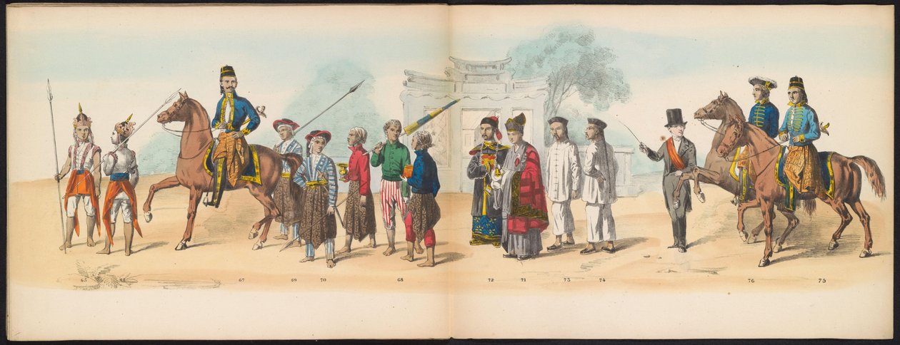 代尔夫特学生的化妆舞会，1857 年（图版 8）
1857 年 5 月 5 日代尔夫特学生会成员举行的化装游行，描绘了 Djokjokarta 苏丹的 Garebeg 游行和最具特色的 "N "型化妆舞会。 作者 约翰·亨德里克·霍夫迈斯特