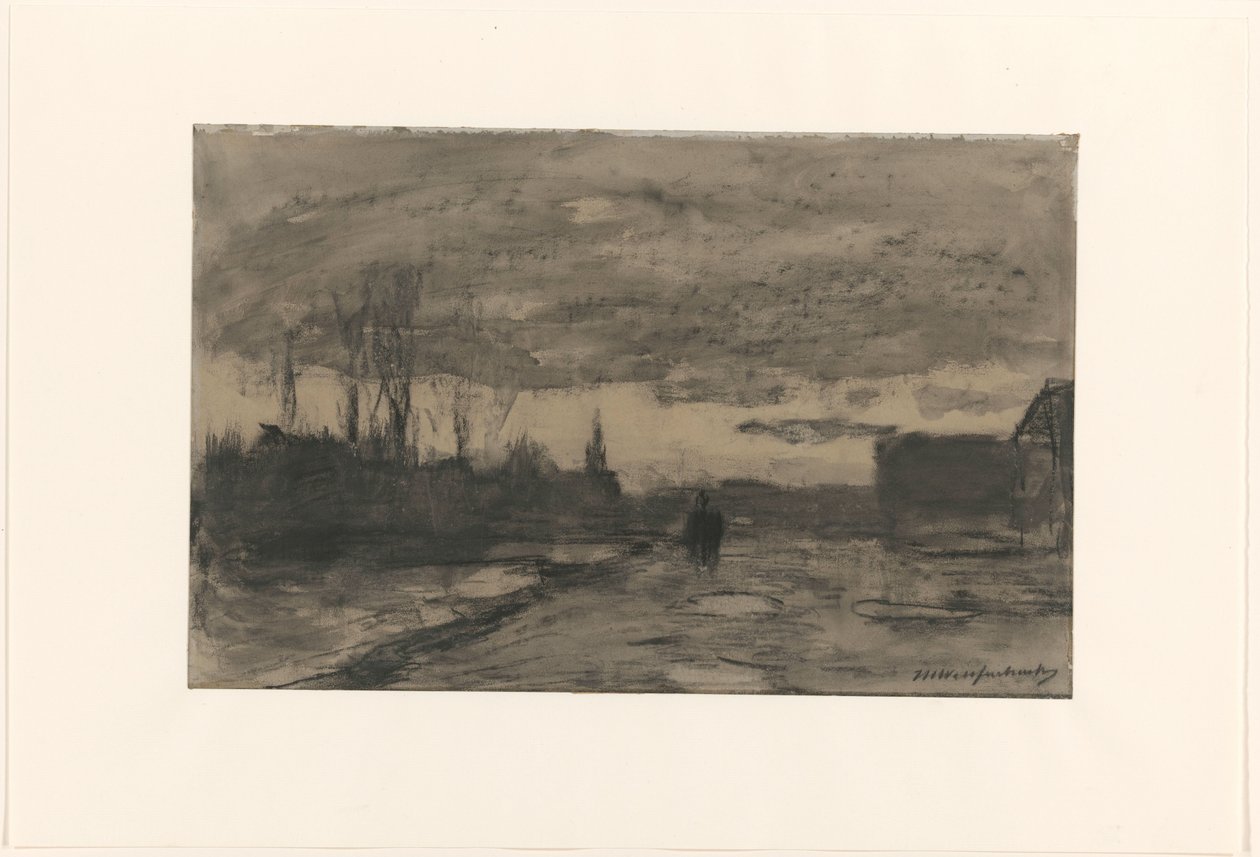 码头景观 作者 Johan Hendrik Weissenbruch（艺术家签名）
