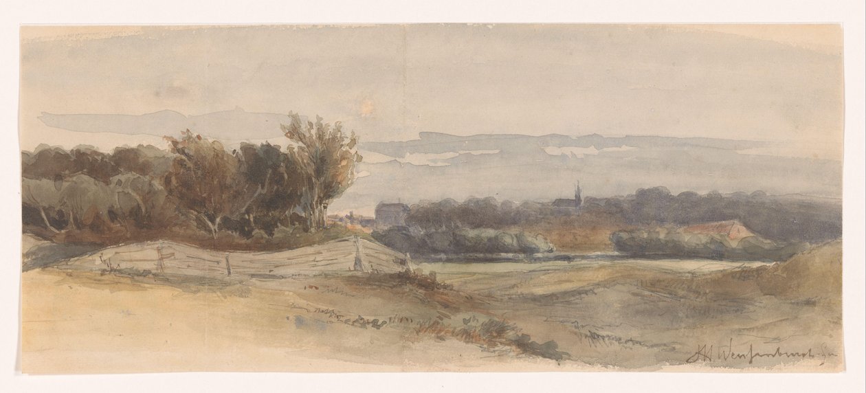 全景景观 作者 Johan Hendrik Weissenbruch（艺术家签名）