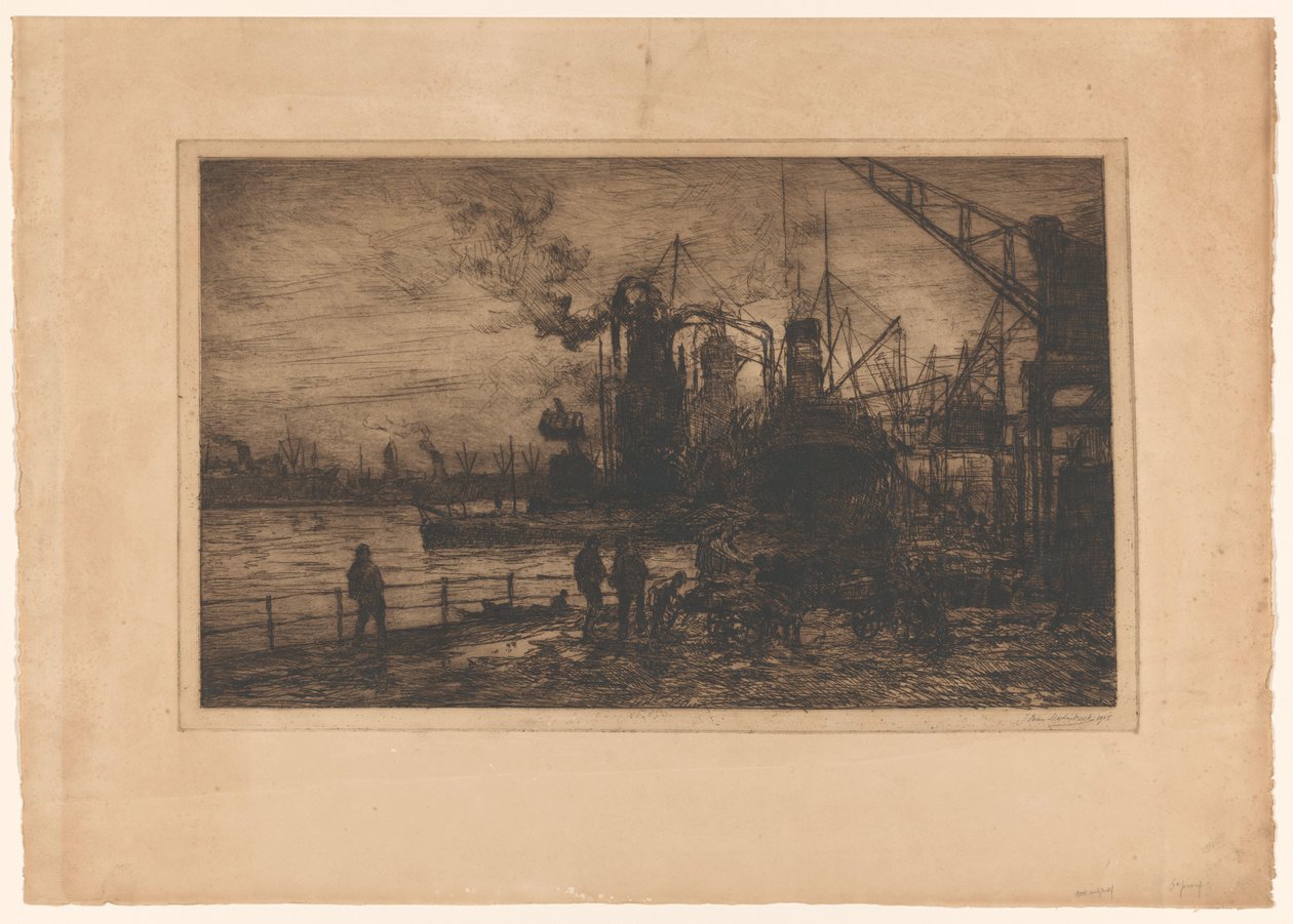 鹿特丹港口景观 作者 Johan Hendrik van Mastenbroek（艺术家签名）