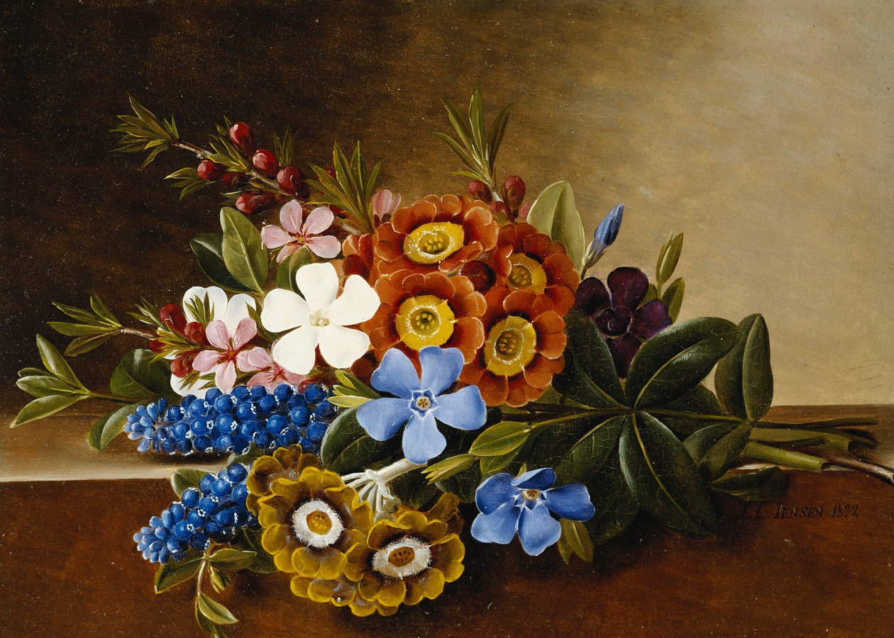 荔枝角上的荔枝角，风信子和葡萄风信子，1882年 作者 约翰·洛朗兹·詹森（Johan Laurents Jensen）