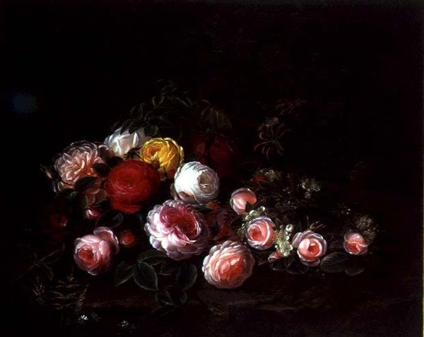风景中的玫瑰花（布面油画） 作者 约翰·洛朗兹·詹森（Johan Laurents Jensen）