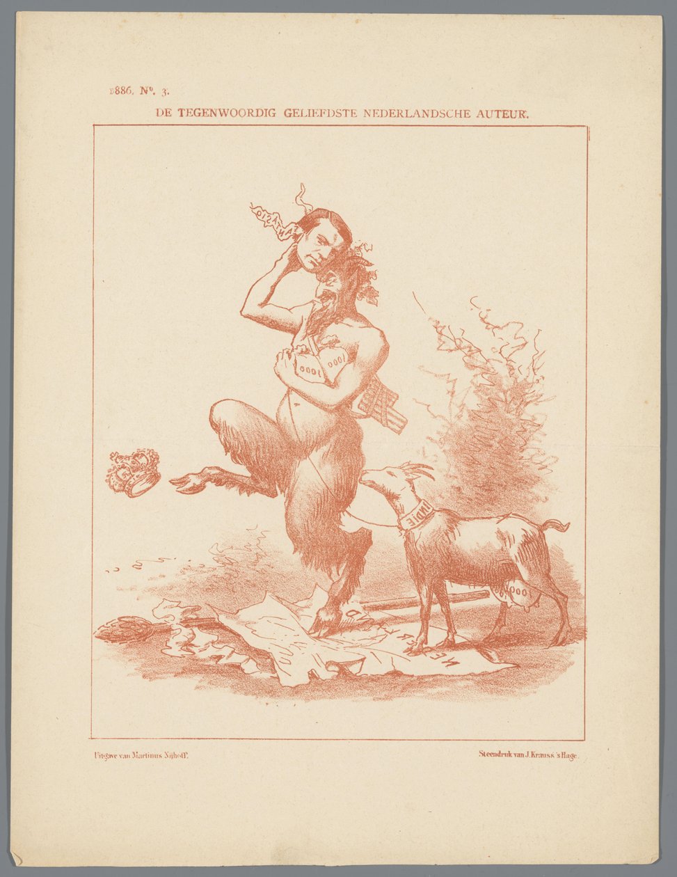 Busken Huet 漫画，1886 年
De tegenwoordig geliefdste Nederlandsche auteur（标题见实物） 作者 约翰·迈克尔·施密特·克兰斯