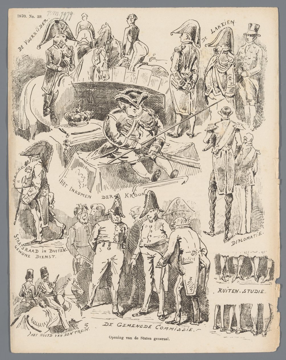 1870 年州议会开幕式漫画
州议会开幕（标题在实物上） 作者 约翰·迈克尔·施密特·克兰斯
